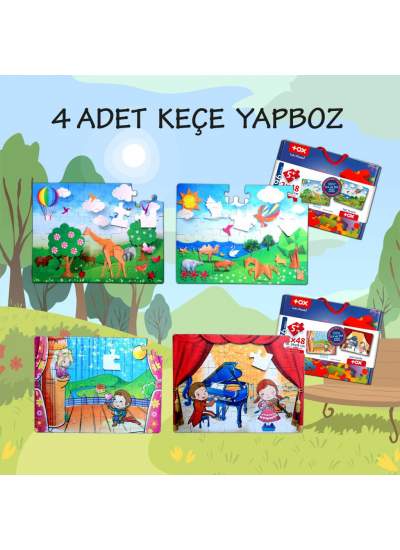 CLZ247 4 Set - 96 Parça  Origami ve Sahne 5+ Keçe Yapboz - 5 Yaş Puzzle