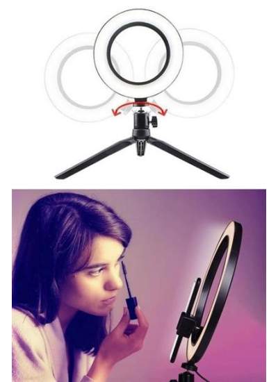 BUFFER® 10inç 26cm Youtube Instagram Tiktok Selfie  Stüdyo Video Fotoğraf Ring Light  Tripod Led Hal