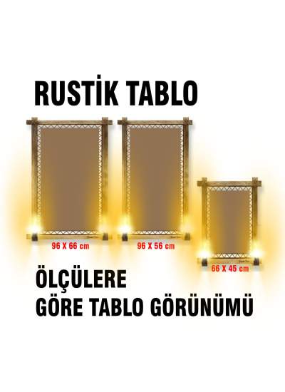 CLZ104 rustik ampullu ışıklı Kanvas Rustik Tablo  (96 x 66) cm