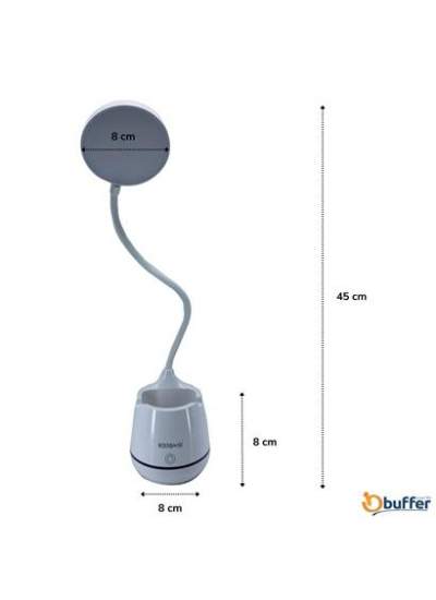 BUFFER®Kalemlikli Telefon Tutacaklı Şarjlı Dokunmatik 3 Mod Esnek Başlıklı Dimmerli LED Masa Lambası