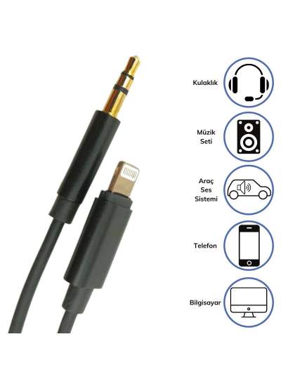 CLZ192 iPhone Lightning Aux Araç Dönüştürücü Ses Kablosu 3.5 mm Jack Girişli (4172)