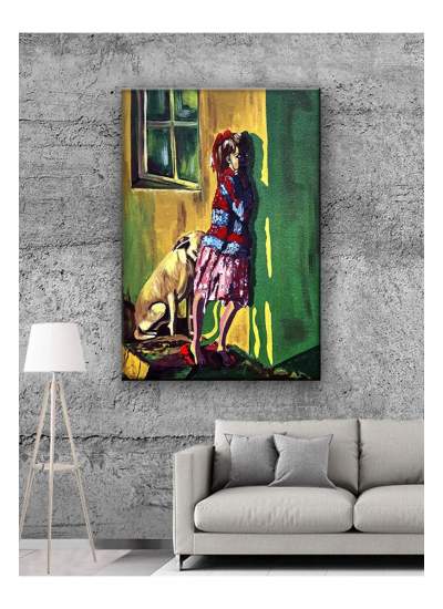 CLZ104 Sanatsal Kız Ve Köpek Tablo  (70 x 50) cm