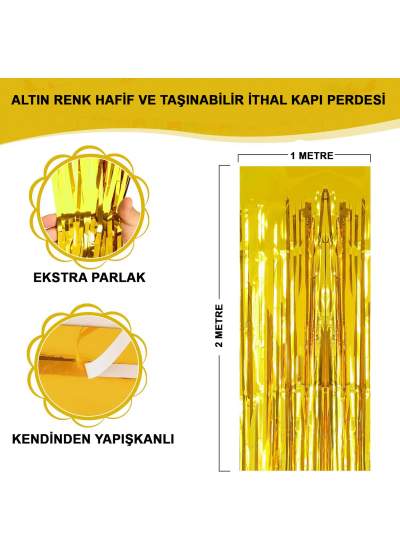 Altın Gold Renk Ekstra Metalize Parlak Saçaklı Arka Fon Perde İthal A Kalite 1x2 Metre (CLZ)