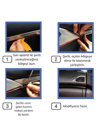 CLZ192 Mavi Araba Oto Trim Dekorasyon Şeridi Kauçuk Elastik Kolay Kurulum 5 metre Şerit Bant (4172)