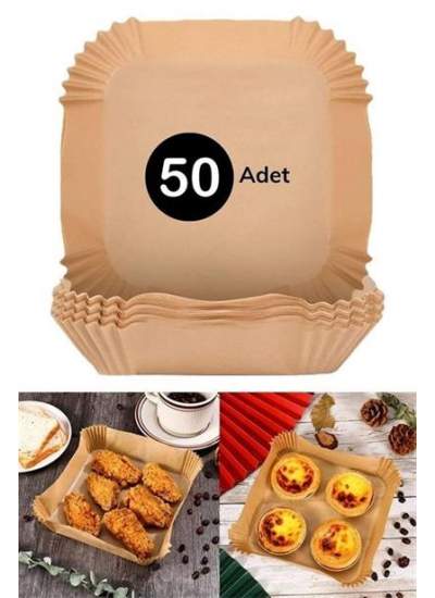 50 Adet Air Fryer Pişirme Kağıdı Tek Kullanımlık Hava Fritöz Yağ Geçirmez Yapışmaz Kare Tabak Model