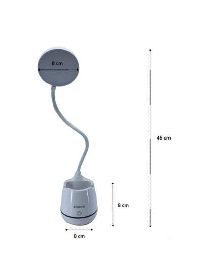 CLZ192 Kalemlikli Telefon Tutacaklı Şarjlı Dokunmatik 3 Mod Esnek Başlıklı Dimmerli LED Masa Lambası (4172)