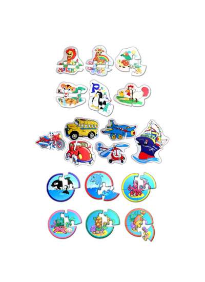 CLZ247 18 Set - 60 Parça  Hayvanlar, Deniz Canlıları ve Ulaşım Araçları 2+ Keçe Yapboz - 2 Yaş Puzzle