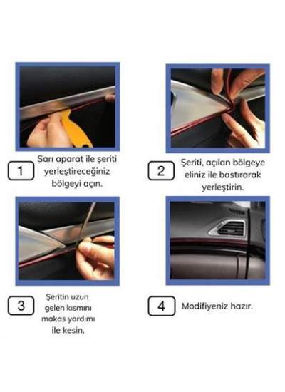 BUFFER® Mavi Araba Oto Trim Dekorasyon Şeridi Kauçuk Elastik Kolay Kurulum 5 metre Şerit Bant