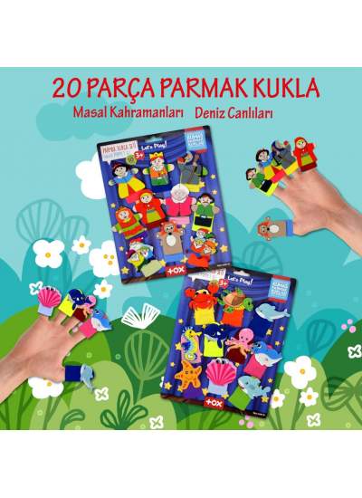 CLZ247 2 Set - 20 Parça  Masal Kahramanları ve Deniz Canlıları Parmak Kukla