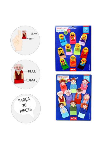 CLZ247 2 Set - 20 Parça  Emojiler ve Aile Bireyleri Parmak Kukla