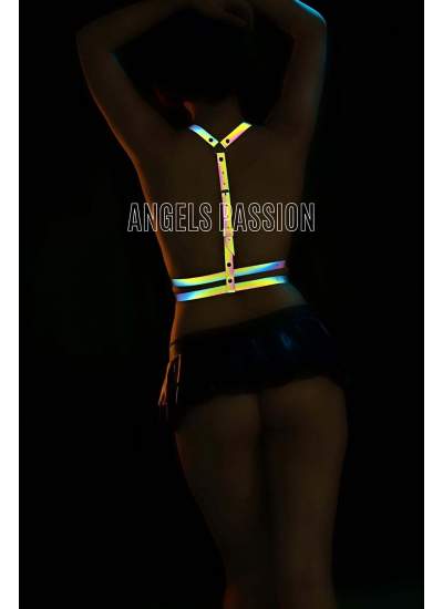 CLZ41 Reflektörlü Harness Yelek, T-Shirt Aksesuar - Ürün Rengi:Rainbow Reflektör