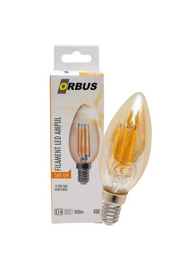 CLZ192 ORBUS ORB-BA3 FILAMENT BULB B35 4 WATT E14 300 LMN AMBER SARI LED AMPÜL (4172)