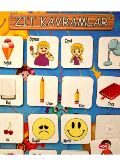 CLZ247 2 Set - 72 Parça  Zıt Kavramlar ve Gölge Eşleştirme Keçe Cırtlı Duvar Panoları , Eğitici Oyuncak