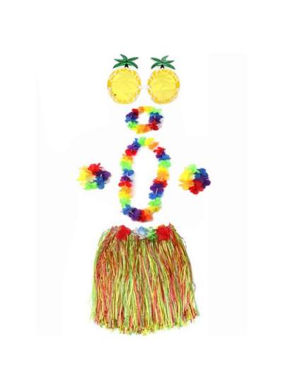 CLZ192 Yetişkin Ve Çocuk Uyumlu Luau Aloha Hawaii Rengarenk 40 Cm Etek Ananas Şekilli Gözlük Hawaii Kolye Renkli Taç Ve 2 Adet Bileklik Seti