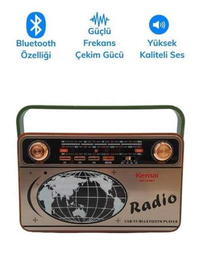 BUFFER® 503B Dekoratif Eskitme Nostalji Uzaktan Kumandalı Radyo Usb/Aux/Hafıza Kartı/Bluetooth/Şarjl