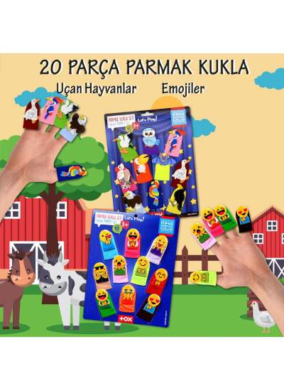 CLZ247 2 Set - 20 Parça  Emojiler ve Uçan Hayvanlar Parmak Kukla