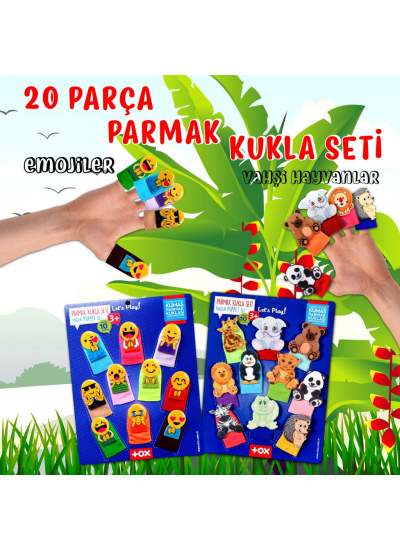 CLZ247 2 Set - 20 Parça  Emojiler ve Vahşi Hayvanlar Parmak Kukla