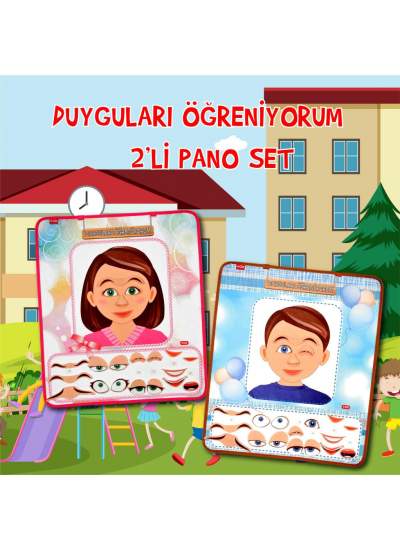 CLZ247 2 Set - 42 Parça  Kız ve Erkek Duyguları Öğreniyorum Keçe Cırtlı Duvar Panoları , Eğitici Oyuncak