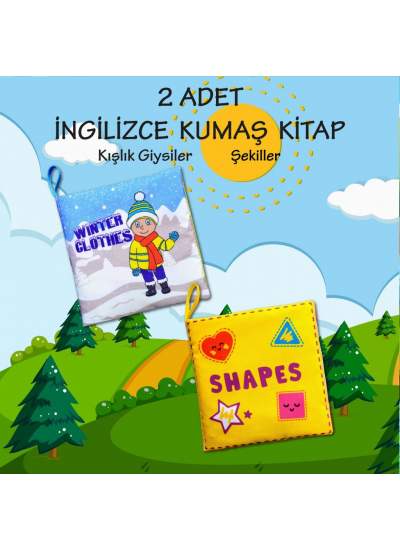 CLZ247 2 Kitap  İngilizce Kışlık Giysiler ve Şekiller Kumaş Sessiz Kitap