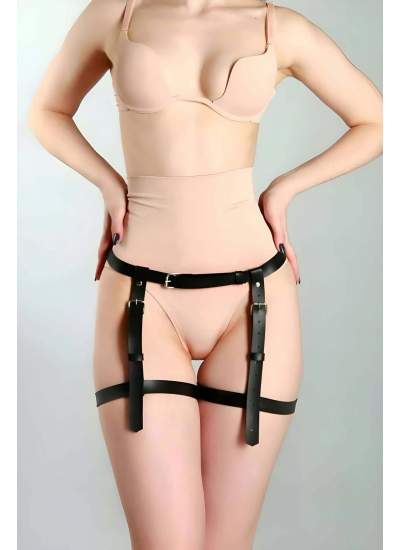 CLZ41 Basic Jartiyer Deri Harness - Ürün Rengi:Siyah