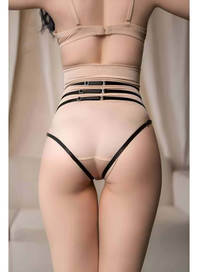 CLZ41 Ağı Açık Yüksel Bel String Lastik Harness - Ürün Rengi:Siyah