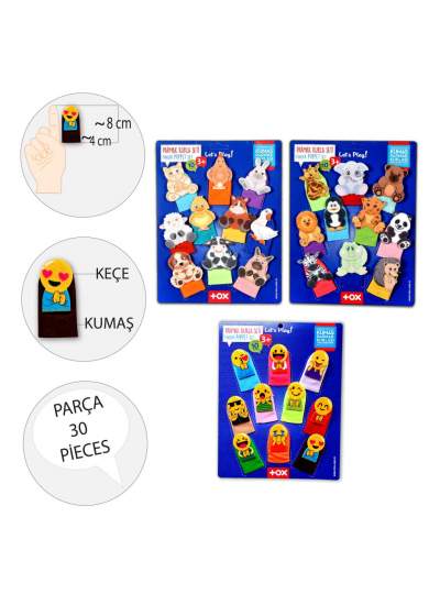 CLZ247 3 Set - 30 Parça  Evcil , Vahşi Hayvanlar ve Emojiler Parmak Kukla