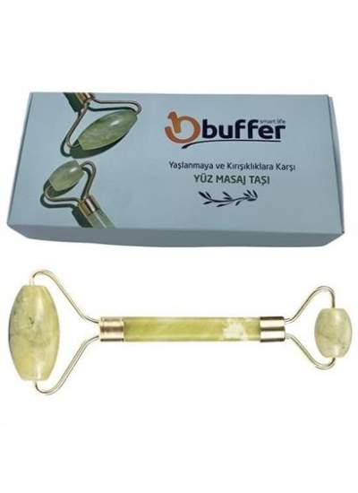 BUFFER® Özel Süngerli Kutusunda Kırılmaz Çift Taraflı 2li Cilt Yüz Masaj Aleti Jade Roller Yeşim Taş