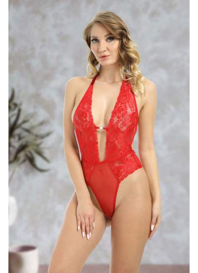 CLZ946 Kırmızı Taşlı Bodysuit