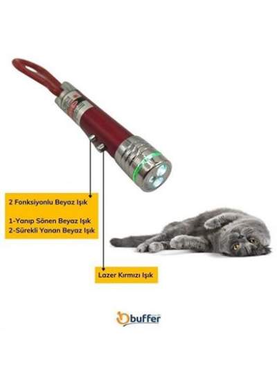 BUFFER®  3 Fonksiyonlu Kırmızı Beyaz Işıklı Led Lazer Kedi Köpek Oyuncak Anahtarlık