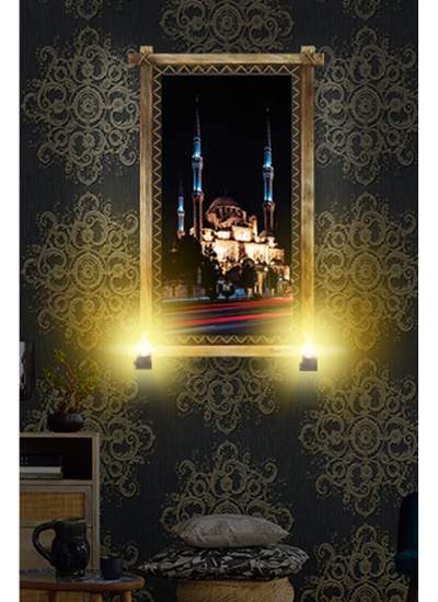 CLZ104  RUSTİK IŞIKLI Camii Kanvas Rustik Tablo B  (66 x 45) cm