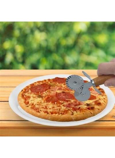 BUFFER® Ahşap Saplı 2li Hamur Kesme Ruleti Düz ve Dalgalı Pizza Börek Kesici Aparatı