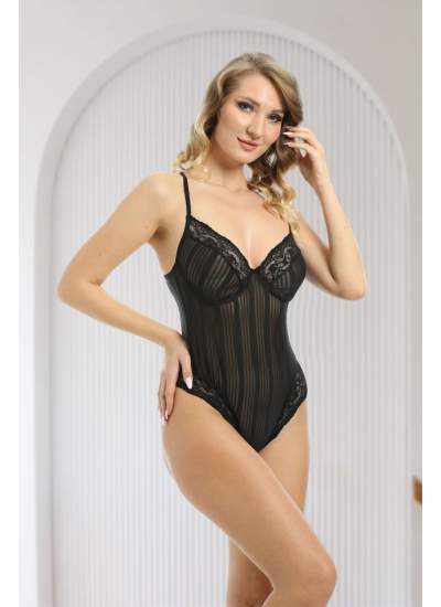 CLZ946 Siyah Çizgili Bodysuit