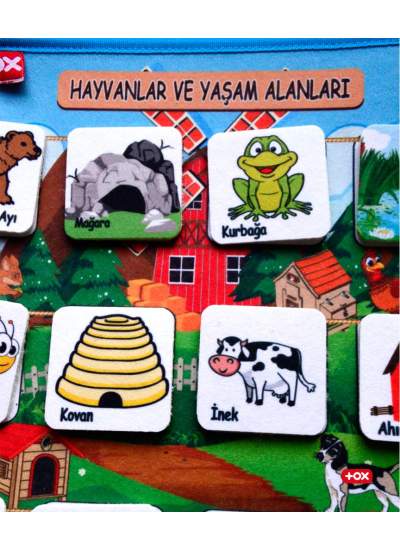 CLZ247  ( Hayvanlar ve Yaşam Alanları ) Keçe Cırtlı Aktivite Sayfası - Çocuk Etkinlik , Eğitici Oyuncak