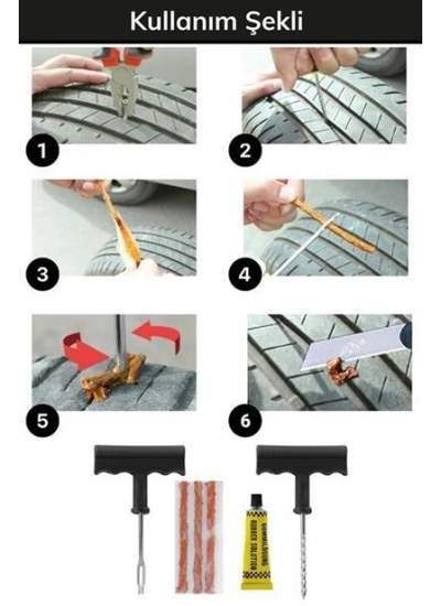 BUFFER® 6 Parça Araba Motosiklet Otomobil Bisiklet Lastik Tamir Kiti Araç Bakım Seti