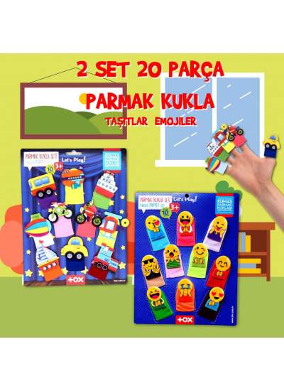 CLZ247 2 Set - 20 Parça  Taşıtlar ve Emojiler Parmak Kukla