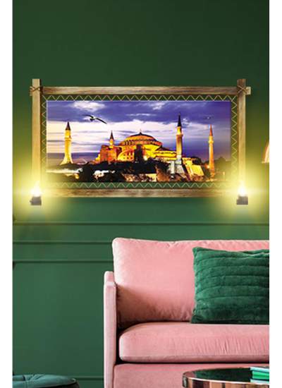 CLZ104  RUSTİK IŞIKLI Camii Kanvas Rustik Tablo K  (96 x 66) cm