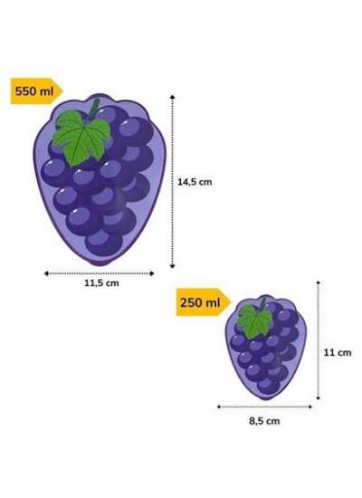 BUFFER® 2'li İç İçe Geçebilen Üzüm Model Saklama ve Beslenme Kabı Seti (550 ml + 250 ml)