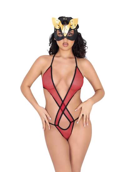 CLZ946 Kırmızı Lcralı Tül Bodysuit