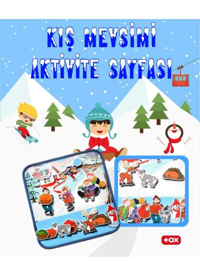 CLZ247  ( Kış ) Keçe Cırtlı Aktivite Sayfası - Çocuk Etkinlik , Eğitici Oyuncak