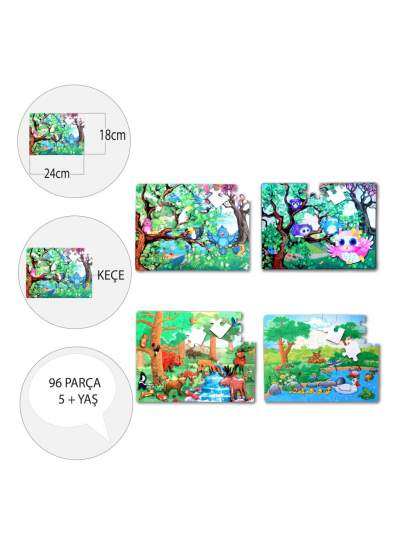 CLZ247 4 Set - 96 Parça  Orman ve Baykuş 5+ Keçe Yapboz - 5 Yaş Puzzle