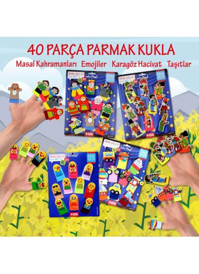 CLZ247 4 Set - 40 Parça  Masal Kahramanları , Emojiler, Karagöz  Hacivat ve Taşıtlar Parmak Kukla