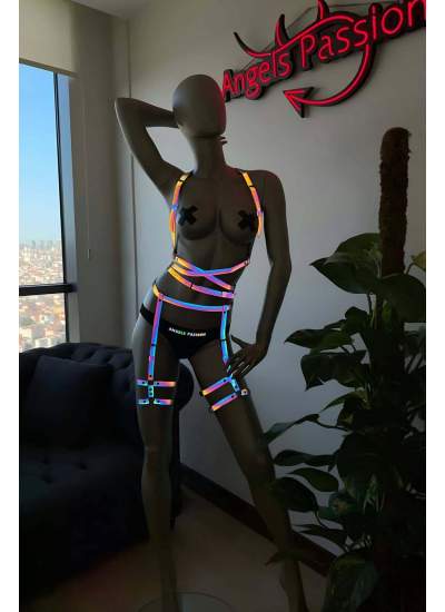 CLZ41 Club Işığıyla Parlayan Özel Reflektörlü Harness - Ürün Rengi:Rainbow Reflektör