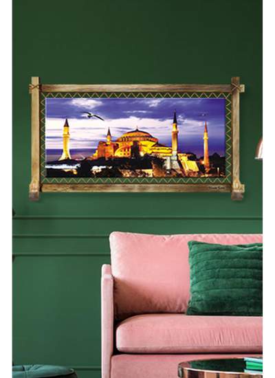 CLZ104  RUSTİK IŞIKLI Camii Kanvas Rustik Tablo K  (96 x 66) cm