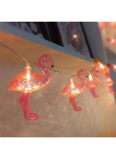 BUFFER® 10lu Pilli Led Flamingo Dekoratif Işık Zinciri Aydınlatma 1,5 Mt