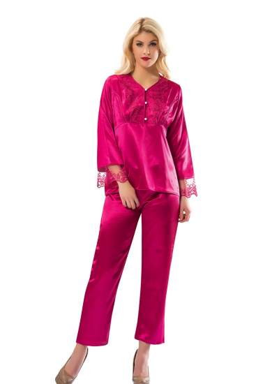 CLZ946 Fuşya Saten Pijama Takımı