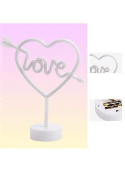 BUFFER® Kalpli Love Yazılı Dekoratif Neon Pilli Led Masa ve Gece Lambası