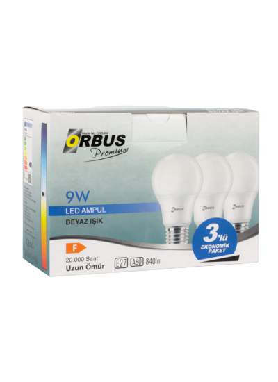 CLZ192 ORBUS ORB/L9W 3LÜ PAKET 9W BEYAZ LED AMPUL (4172)