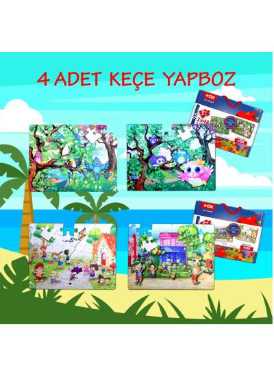 CLZ247 4 Set - 96 Parça  Baykuş ve Oyun Parkı 5+ Keçe Yapboz - 5 Yaş Puzzle