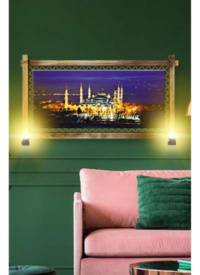 CLZ104  RUSTİK IŞIKLI İstanbul Kanvas Rustik Tablo B  (96 x 56) cm