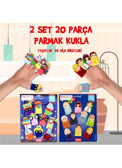 CLZ247 2 Set - 20 Parça  Taşıtlar ve Aile Bireyleri Parmak Kukla